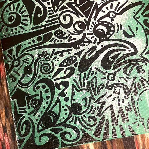 πrare LEπ original vibrant green abstract graffiti painting - Picture 5 of 13